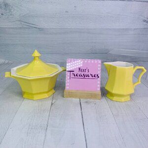 Independence Ironstone DAFFODIL YELLOW Octagonal Lidded Sugar Bowl & Creamer Set